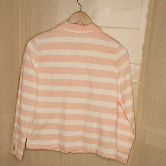 Isaac Mizrahi Live NWOT Pink White Striped Knit Blazer Medium - Picture 2 of 7